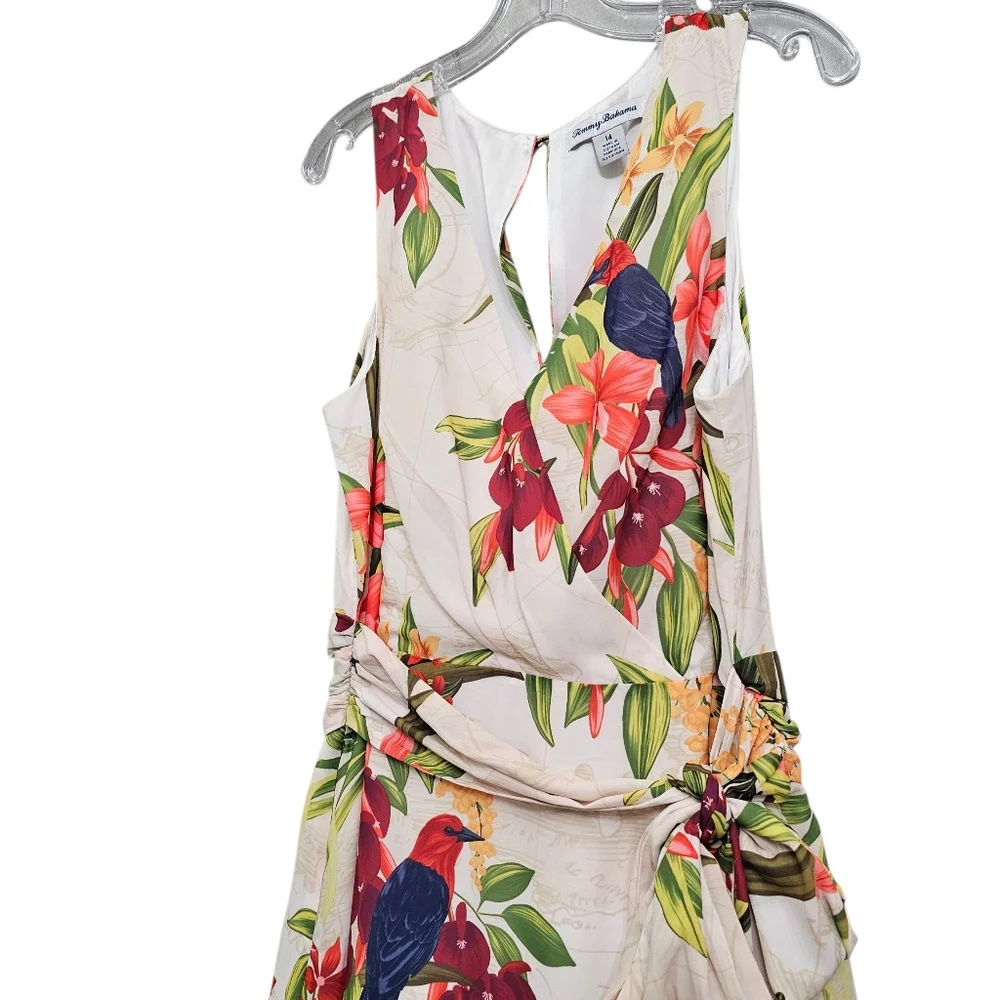 Tommy Bahama Tropical  Nwot V Neck Ruffle Hem Sleeveless Resortwear Mididress_8